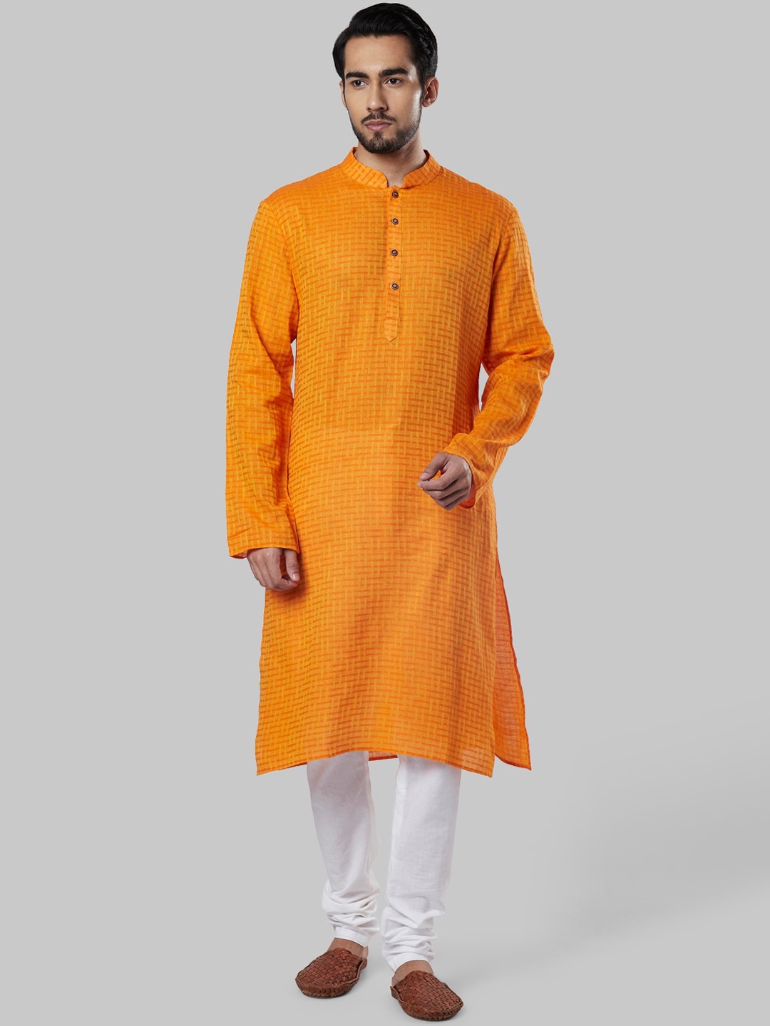 

Ethnix by Raymond Men Yellow Checked Cotton Kurta