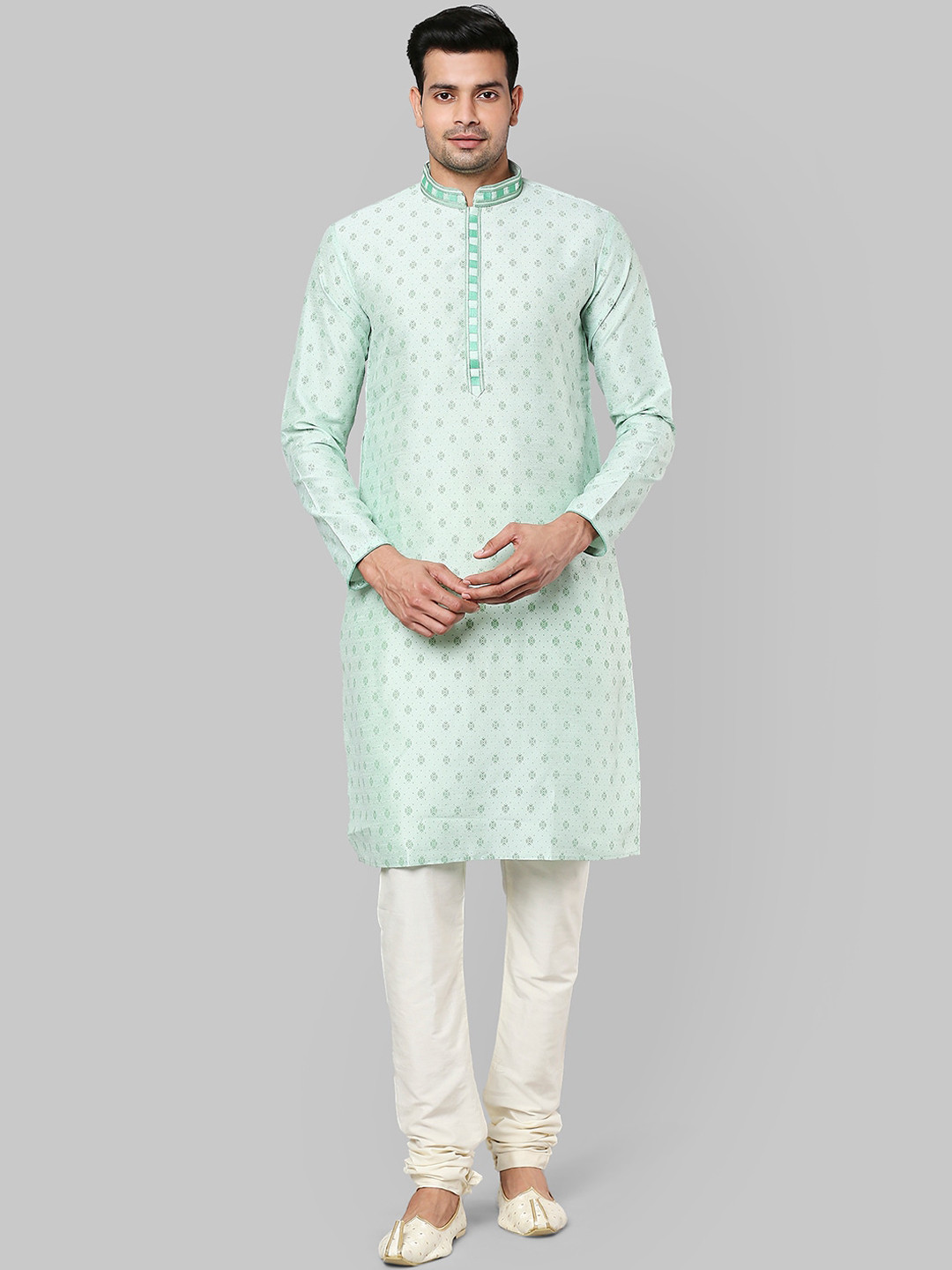 

Ethnix by Raymond Men Green-Coloured Ethnic Motifs Woven Thread Work Kurta
