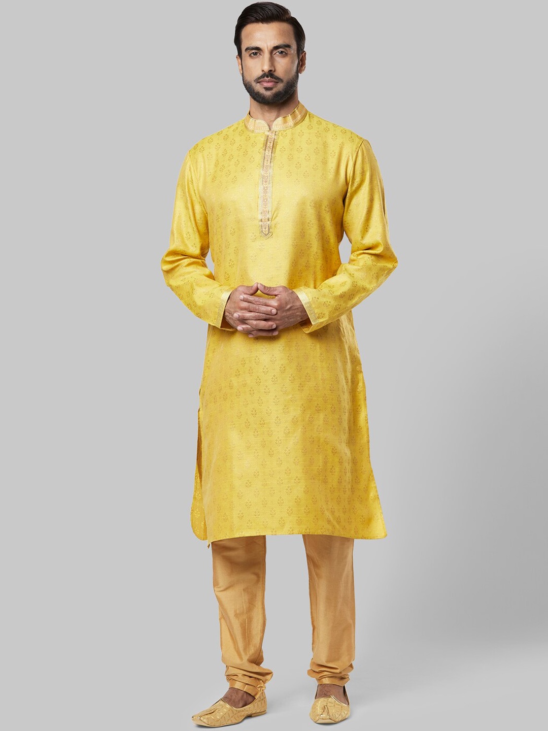 

Ethnix by Raymond Men Yellow Beige Woven Design Regular Straight Kurta