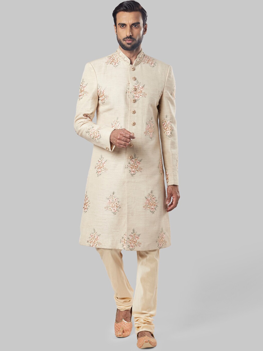 

Ethnix Men Beige & Pink Sherwani Set