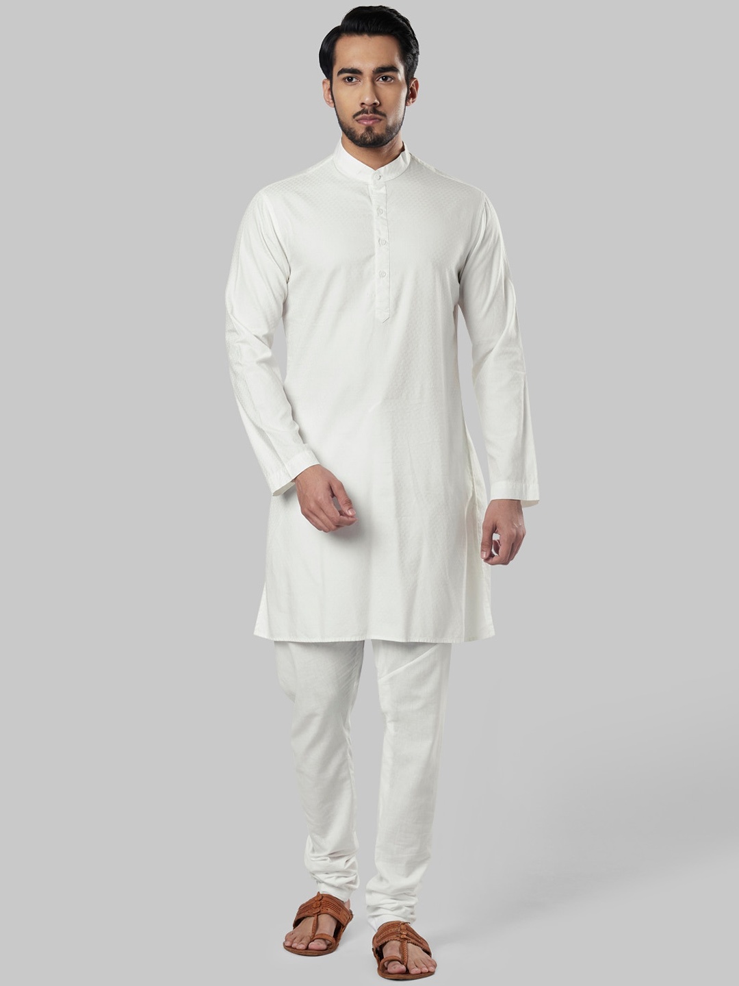 

Ethnix by Raymond Men White Mandarin Collar Cotton Kurta