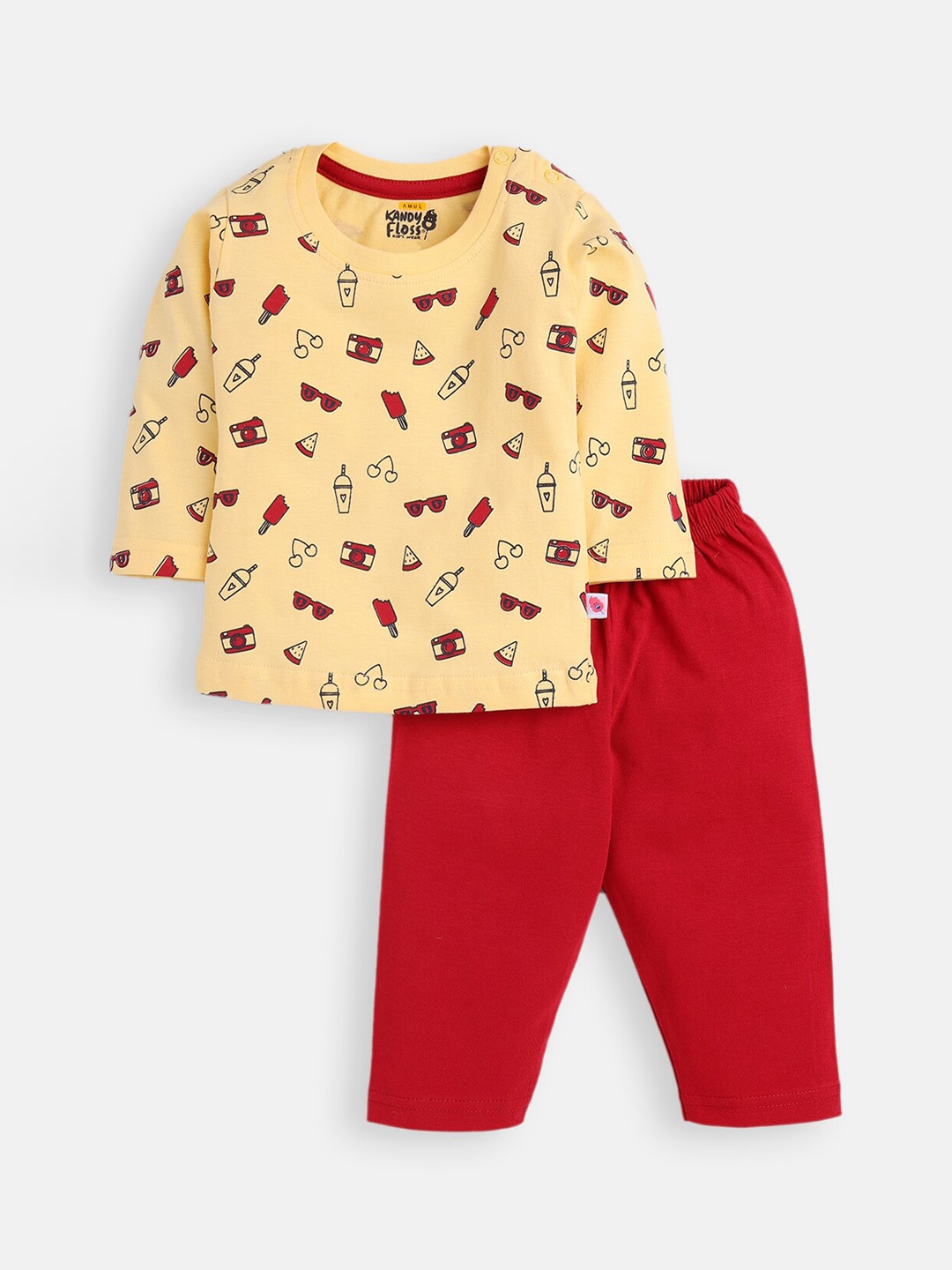 

AMUL Kandyfloss Unisex Kids Yellow Pure Cotton Graphic Night Suit