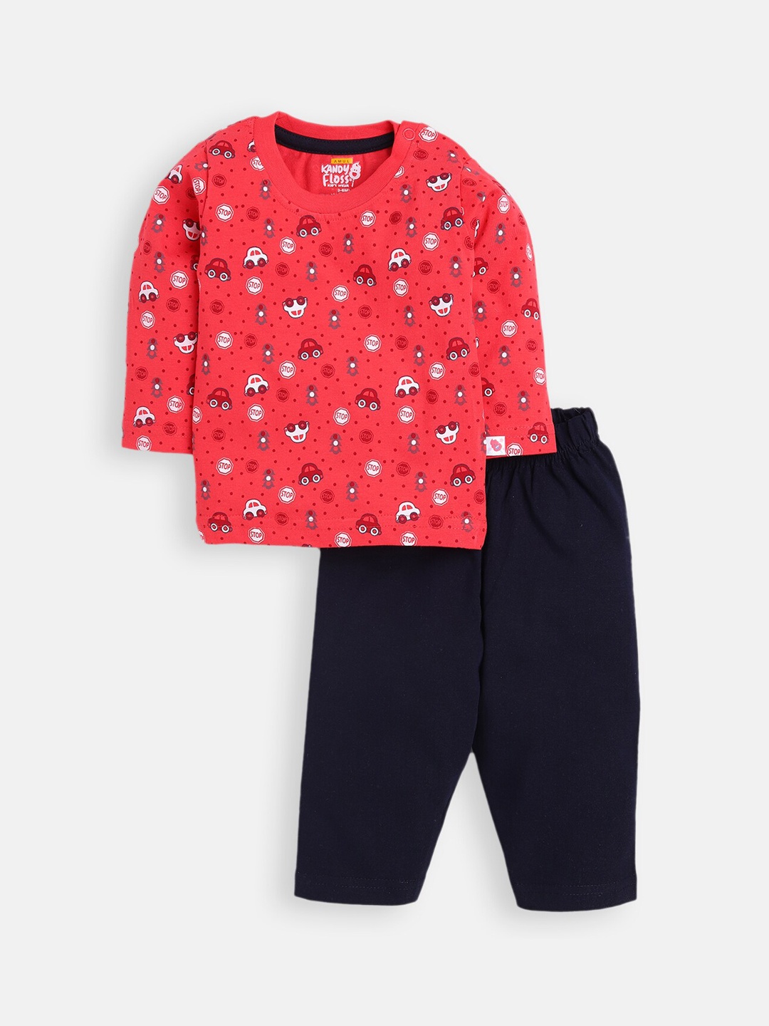 

AMUL Kandyfloss Unisex Kids Red Pure Cotton Graphic Night Suit