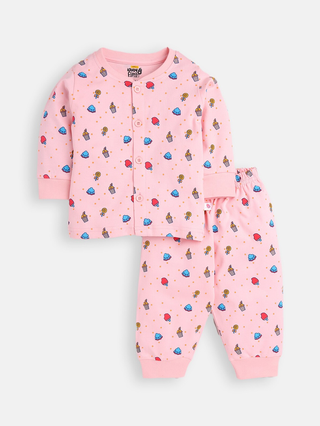 

AMUL Kandyfloss Unisex Kids Pink Pure Cotton Graphic Night Suit