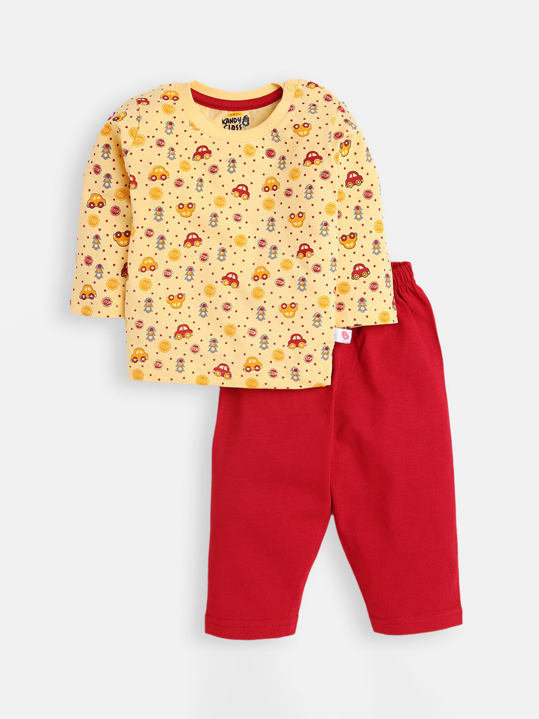 

AMUL Kandyfloss Unisex Kids Yellow Pure Cotton Graphic Night Suit