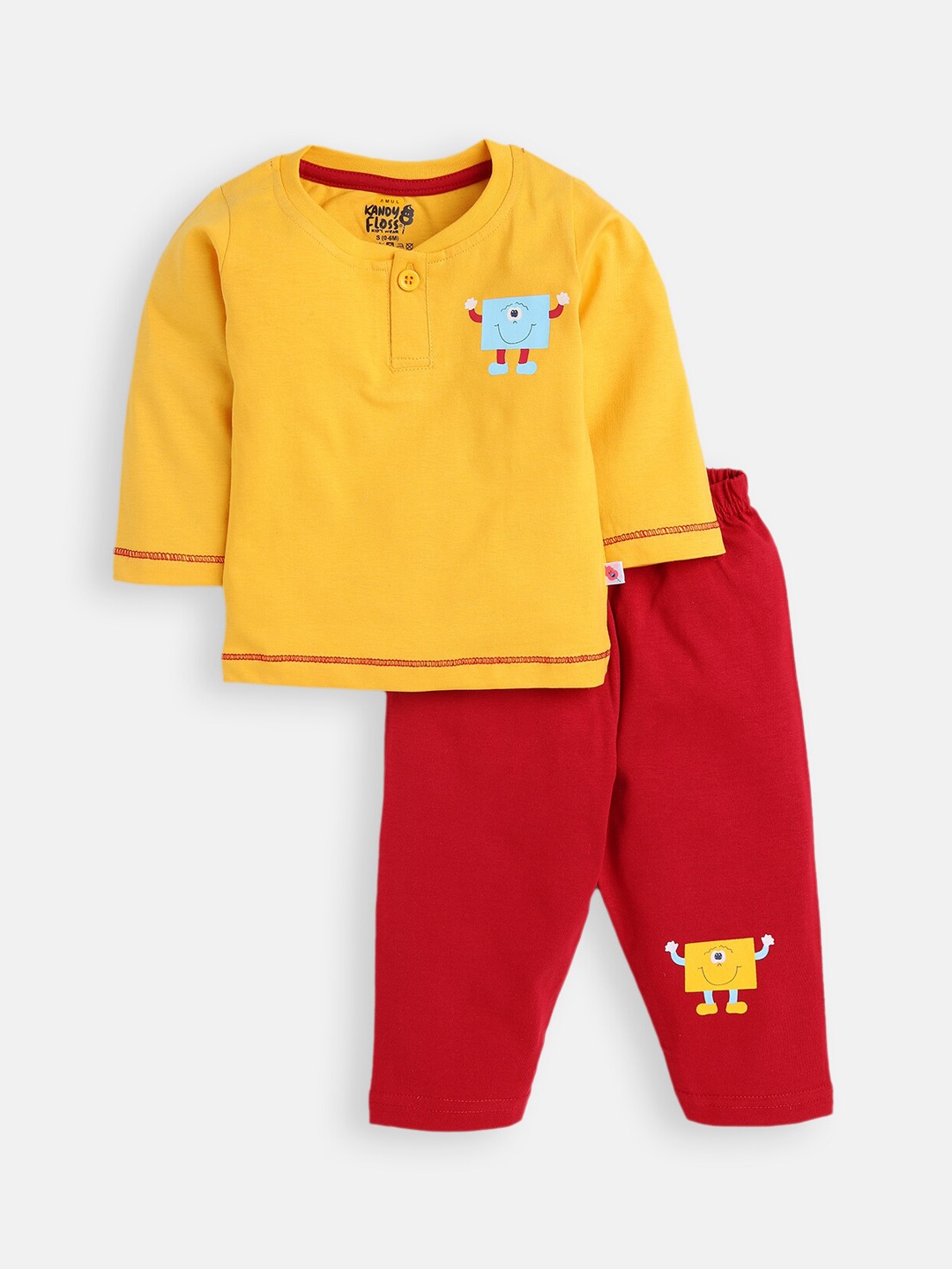 

AMUL Kandyfloss Unisex Kids Yellow Pure Cotton Graphic Night Suit