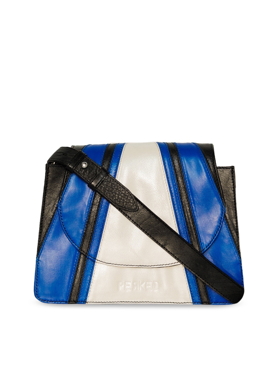 

PERKED Blue Leather Structured Sling Bag