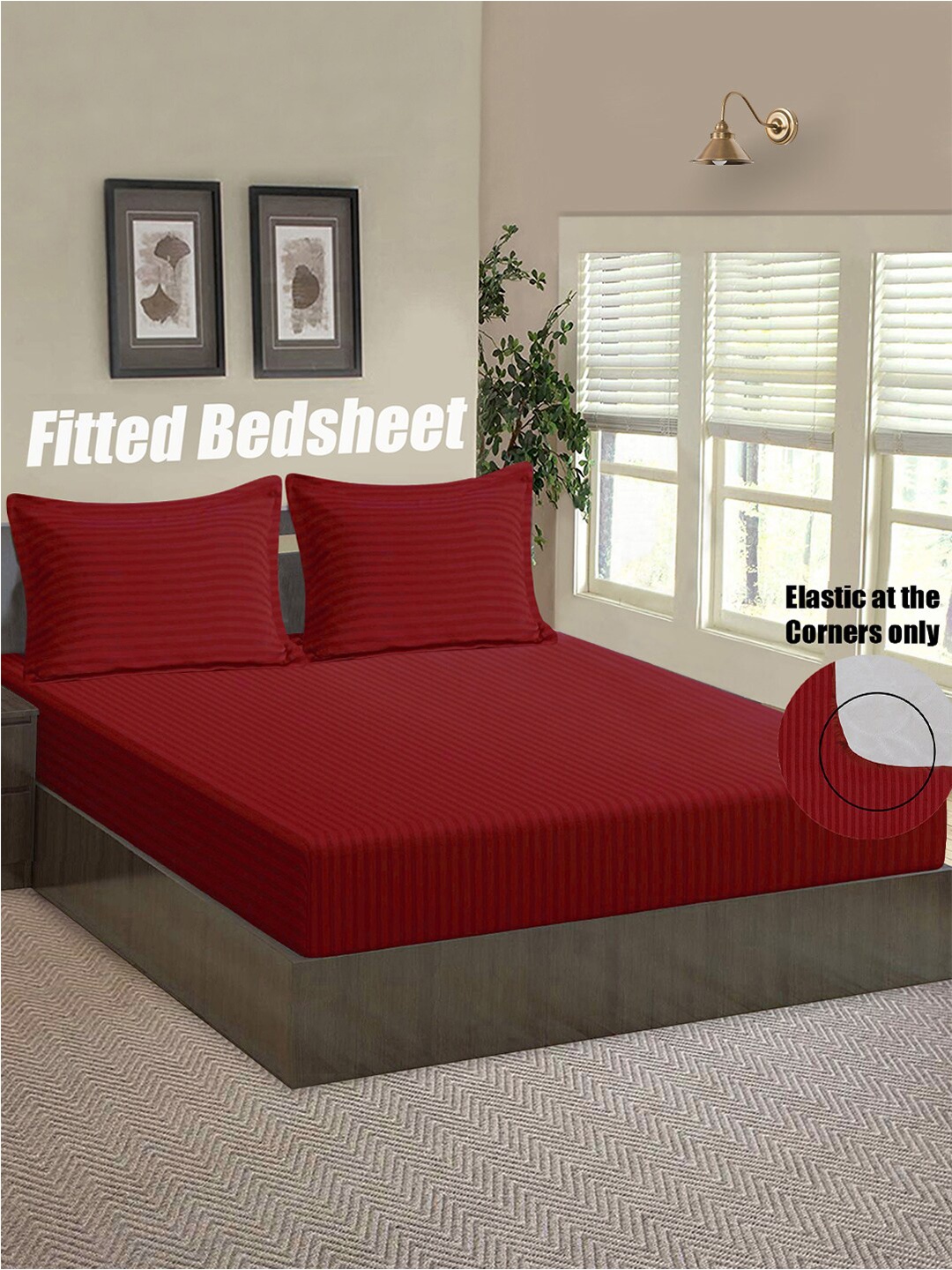 

Good Homes by Home Candy Red Striped 144 TC Queen Bedsheet with 2 Pillow Covers