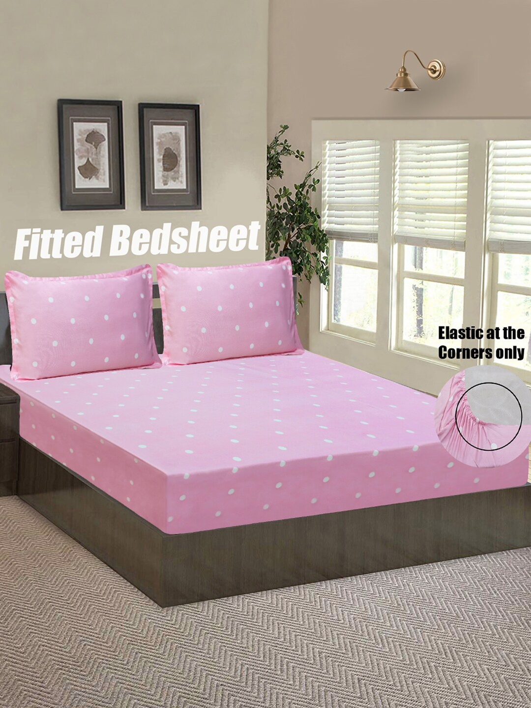 

Good Homes by Home Candy Pink & White Polka Dot 144 TC Queen Bedsheet With 2 Pillow Covers