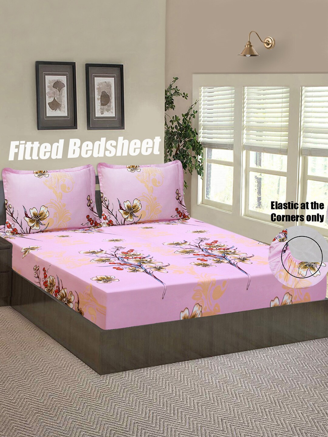 

Good Homes by Home Candy Pink & Red Floral 144 TC Queen Bedsheet with 2 Pillow Covers