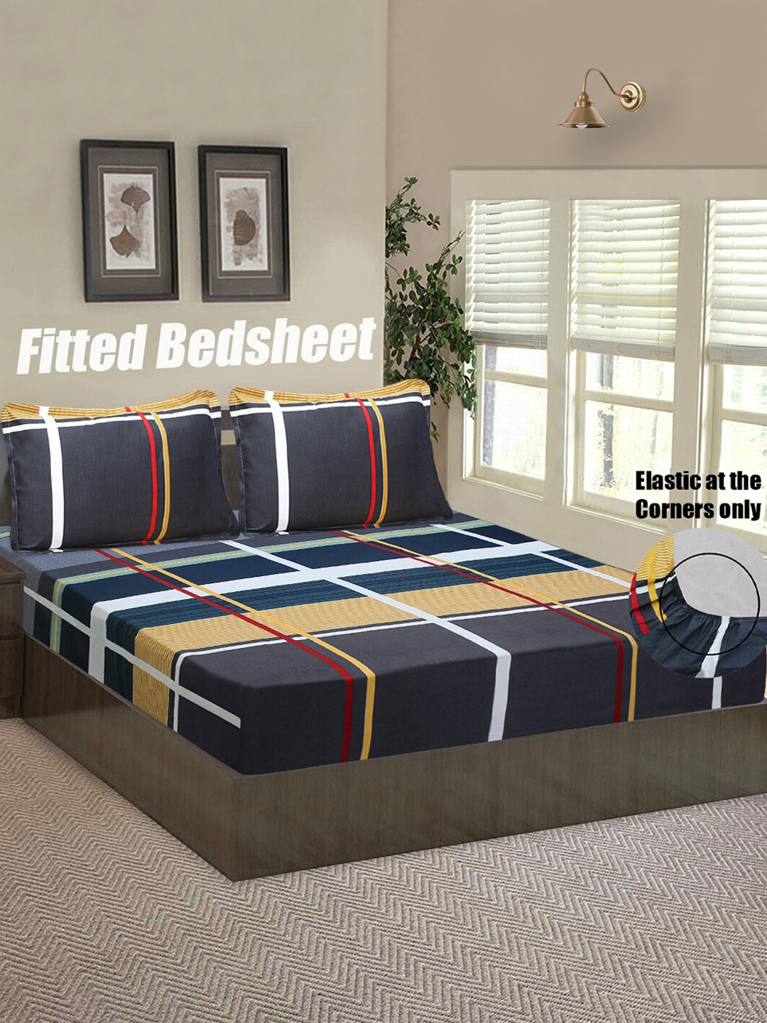 

Good Homes by Home Candy Multicoloured Checked 144 TC Queen Bedsheet with 2 Pillow Covers, Multi