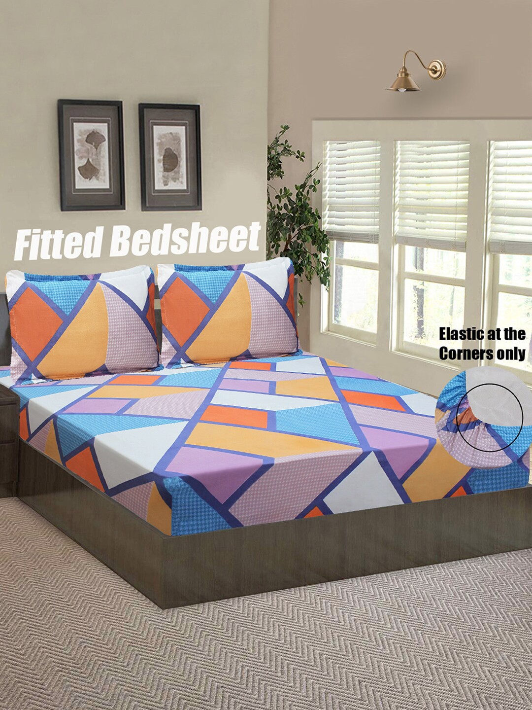 

Good Homes by Home Candy Multicoloured Geometric 144 TC Queen Bedsheet with 2 Pillow Covers, Multi