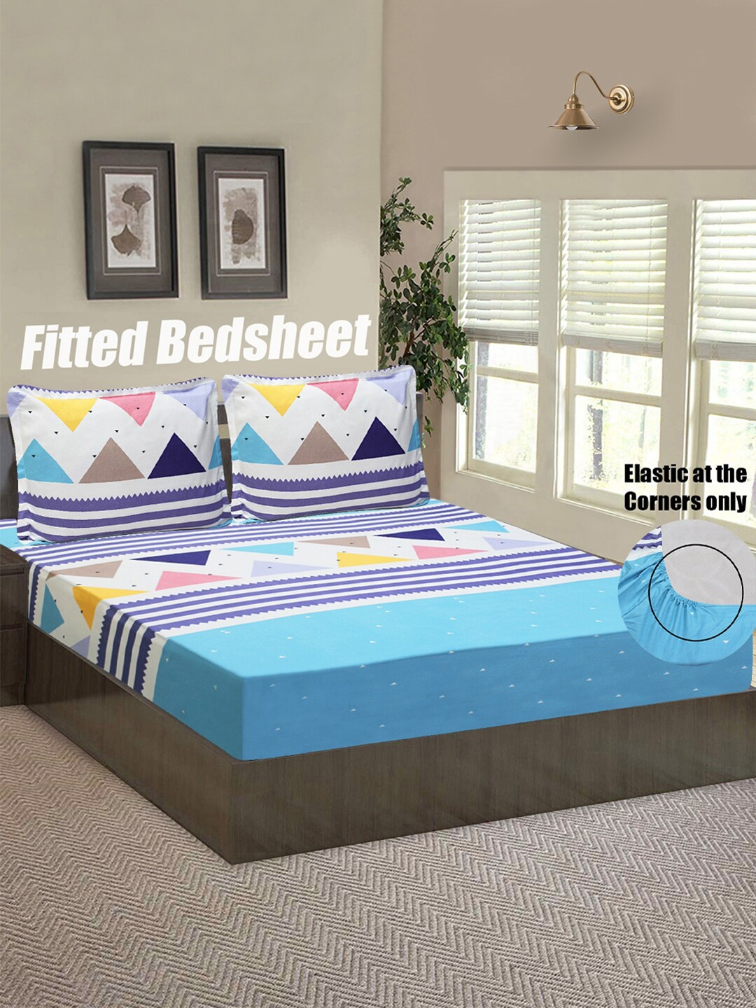 

Good Homes by Home Candy Multicoloured Geometric 144 TC Queen Bedsheet with 2 Pillow Covers, Multi