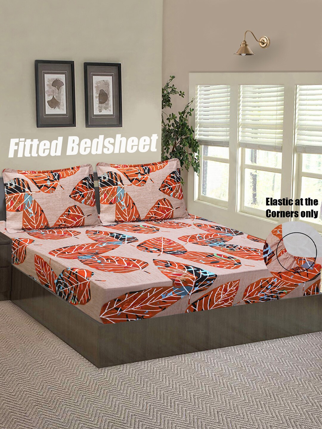 

Good Homes by Home Candy Orange & Red Floral 144 TC Queen Bedsheet with 2 Pillow Covers
