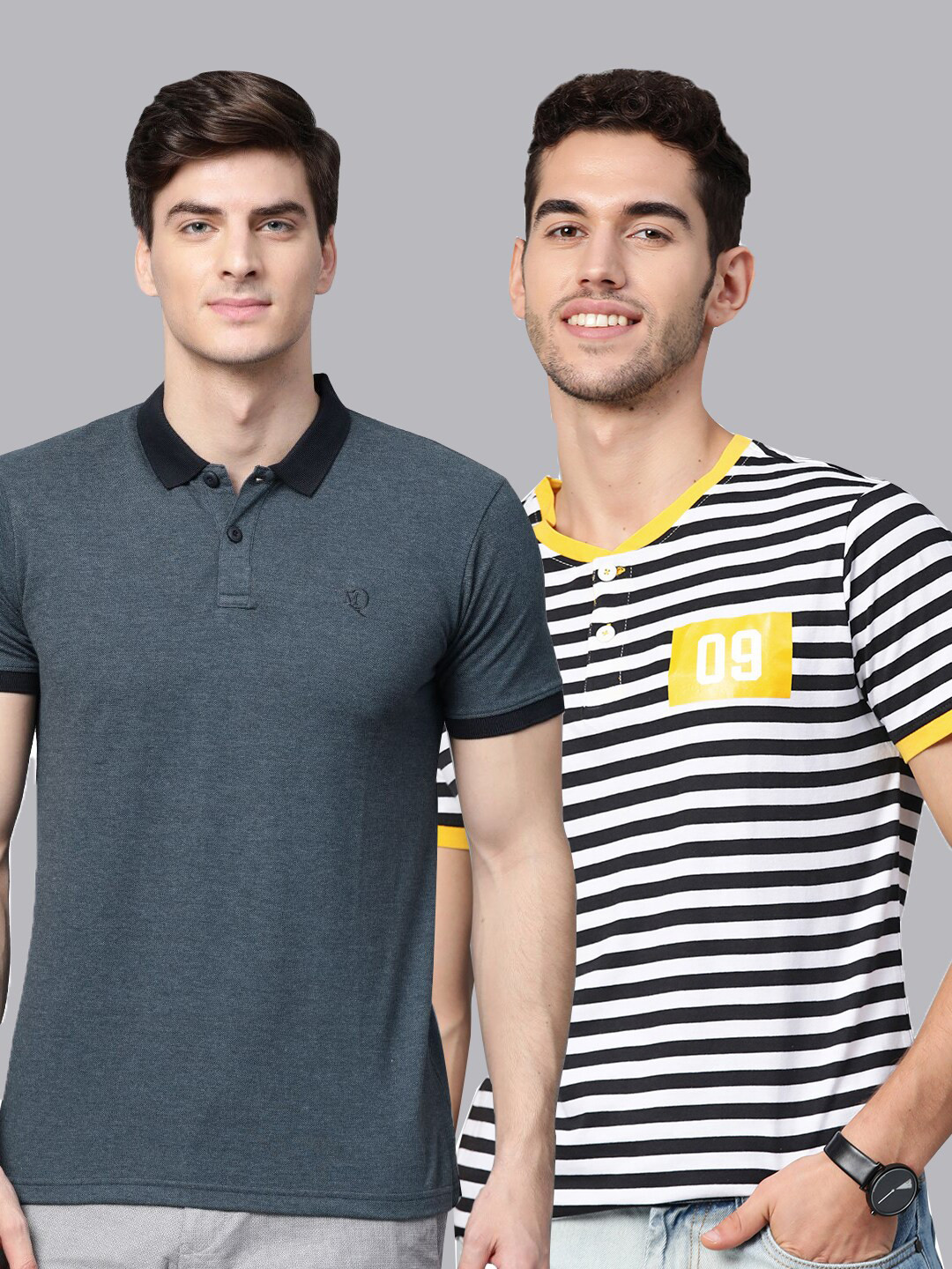 

ManQ CASUAL Men Pack Of 2 Green & Black V-Neck Slim Fit T-Shirts