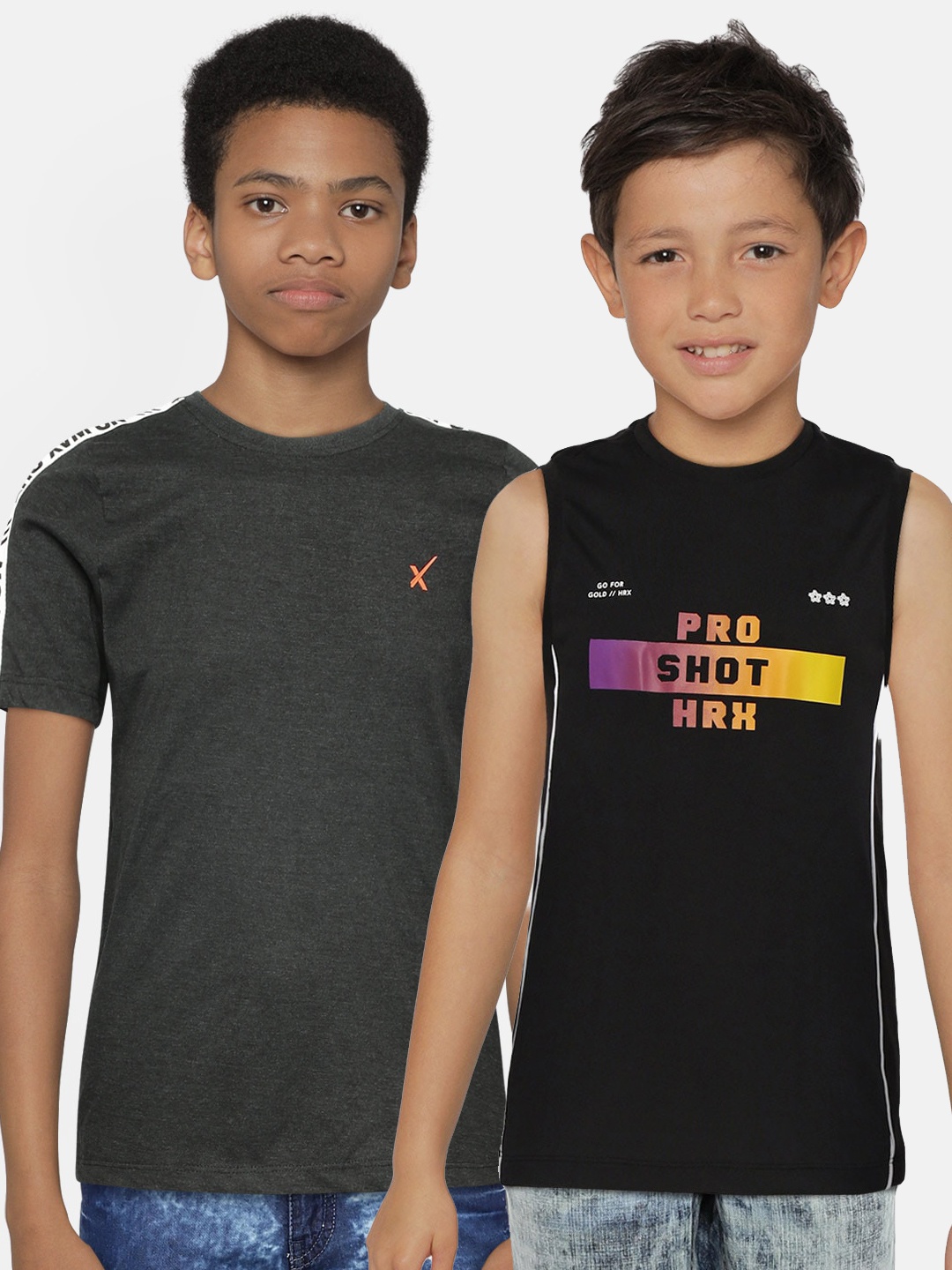 

HRX By Hrithik Roshan Boys Solid Bio-Wash Lifestyle Printed Basketball Pure Cotton T-shirts, Black