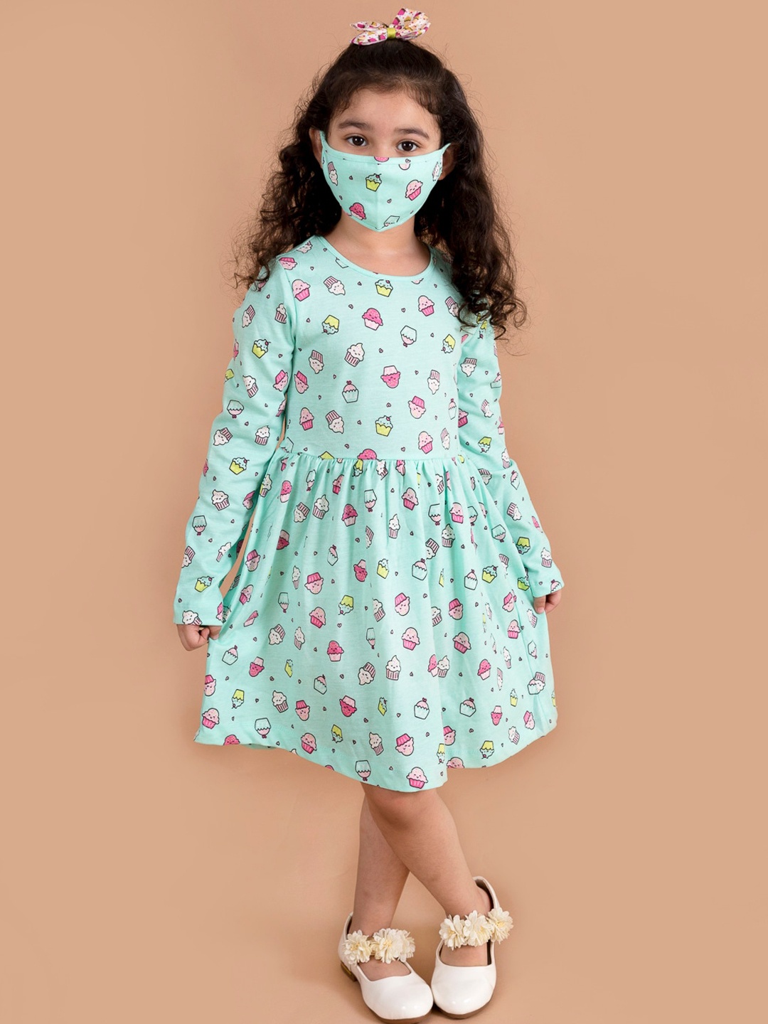 

Pspeaches Girls Blue Printed Fit & Flare Dress