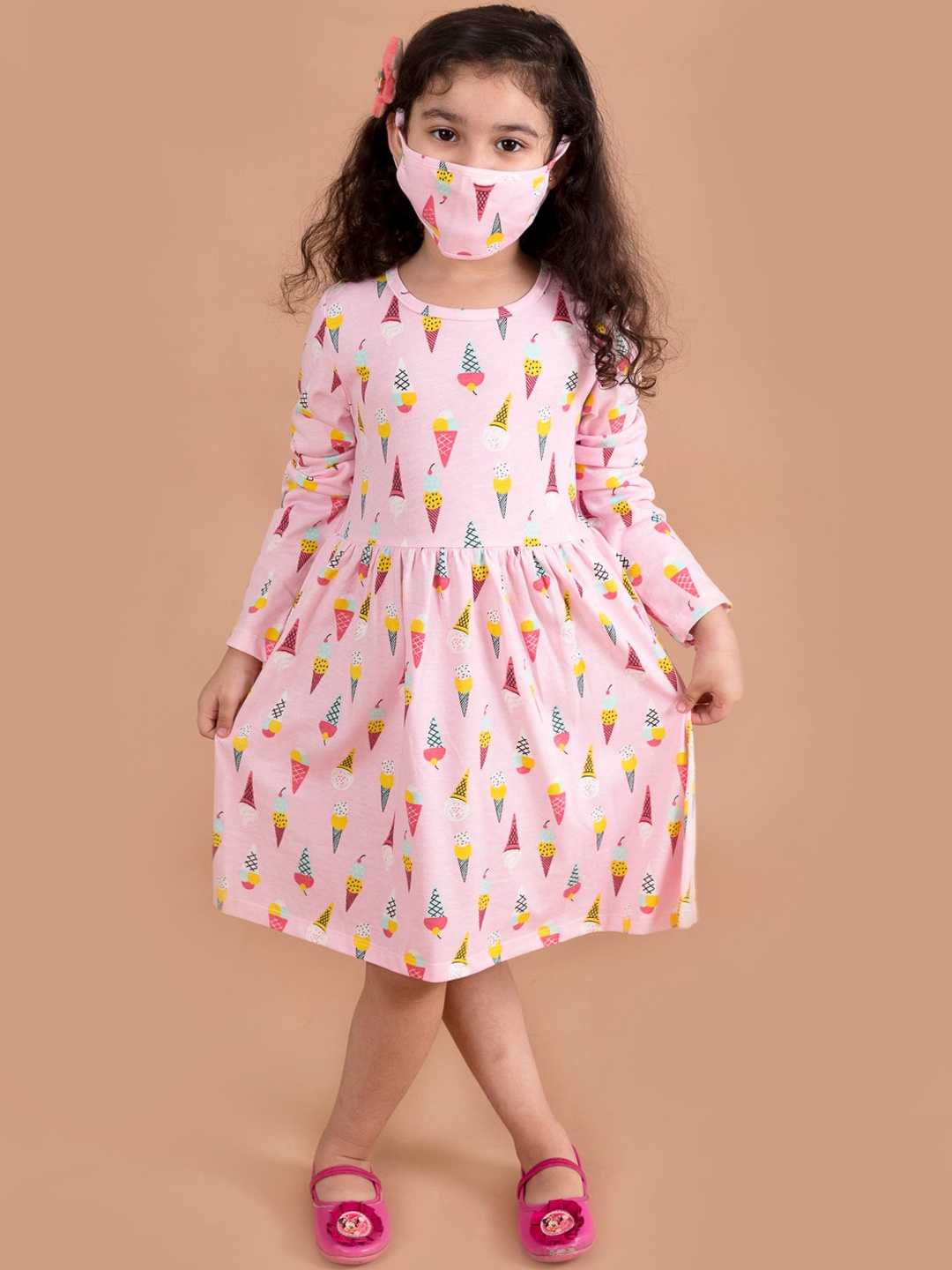 

pspeaches Girls Pink & Black Floral Print A-Line Dress
