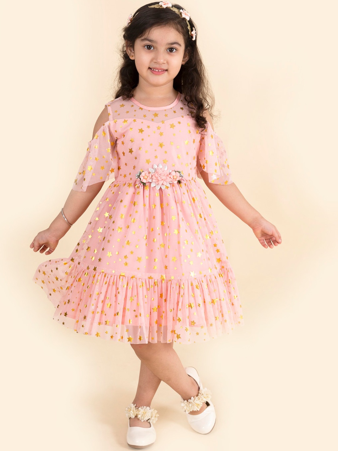 

pspeaches Girls Pink Floral Net Midi Dress