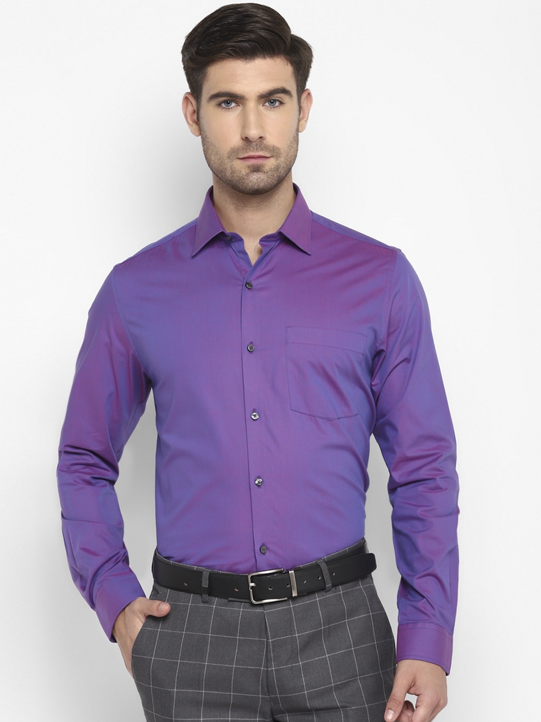 

Turtle Men Purple-Coloured Solid Slim Fit Formal Shirt