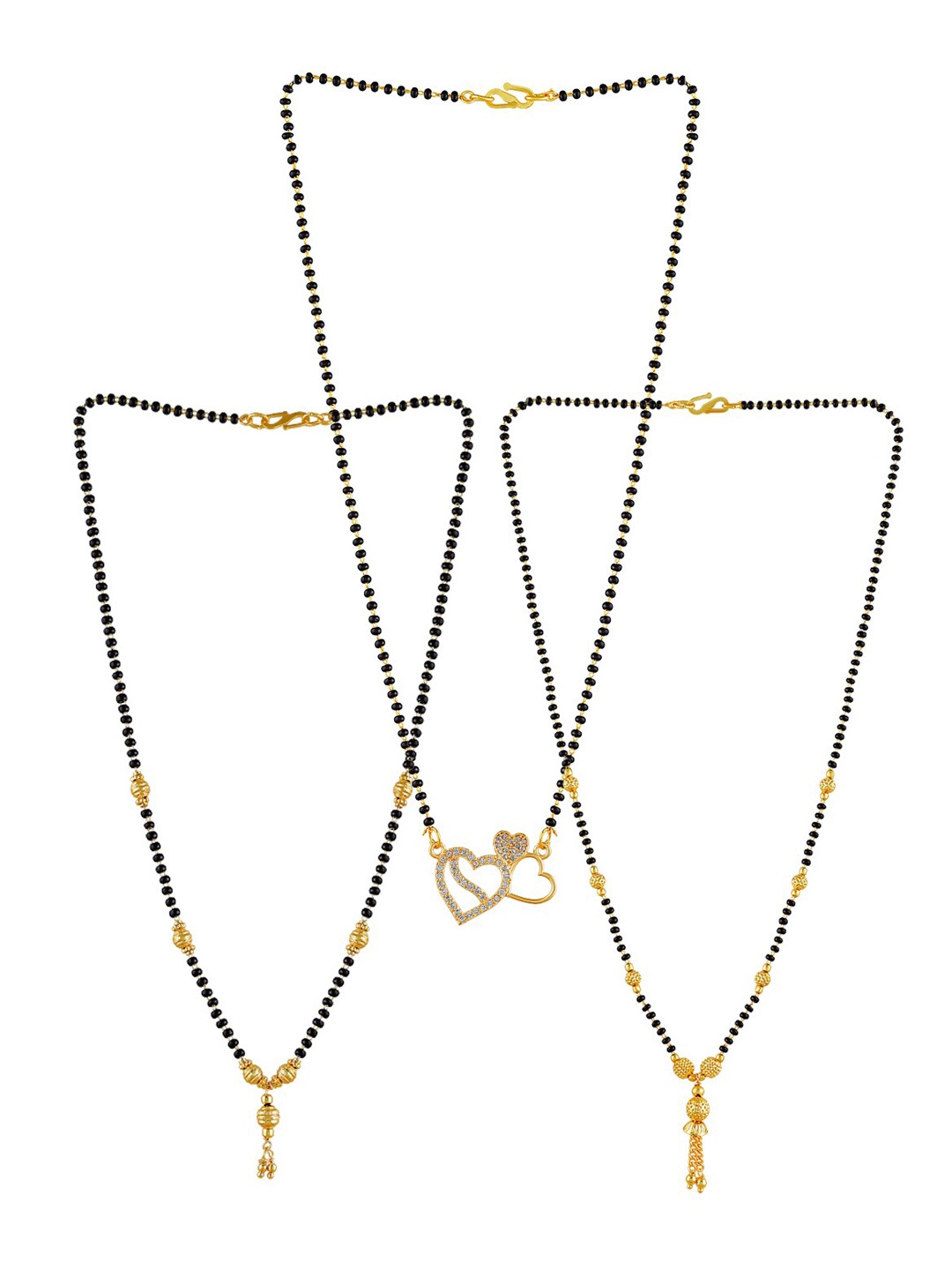 

Brandsoon Set Of 3 Gold-Plated Black Beaded Mangalsutra, Silver