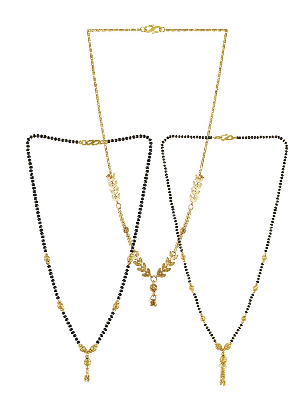 

Brandsoon Set Of 3 Gold-Plated Black Beaded Mangalsutra