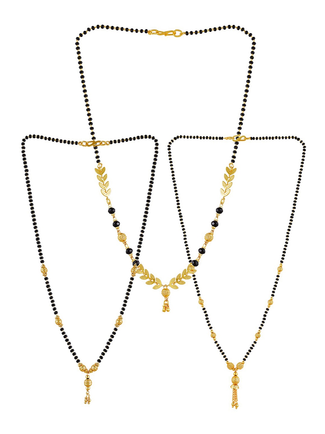 

Brandsoon Set Of 3 Gold-Plated Black Beaded Mangalsutra