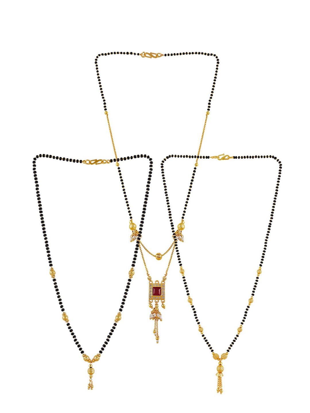 

Brandsoon Women Set Of 3 Gold-Plated & Black Beaded Mangalsutra