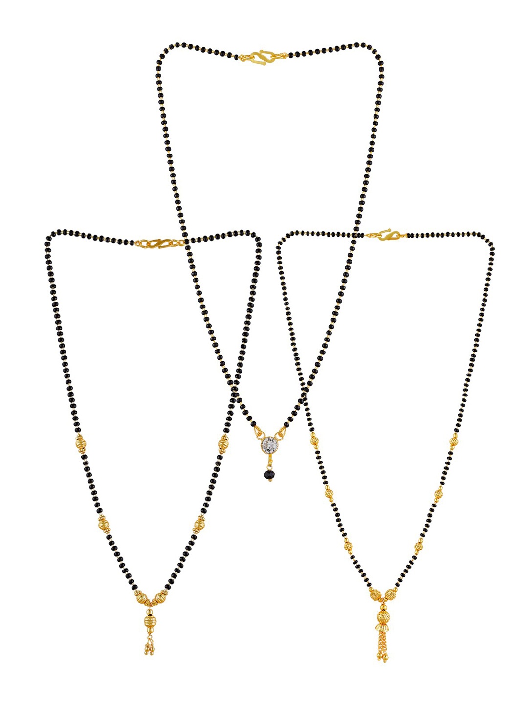 Brandsoon Set Of 3 Gold-Plated Black Beaded Mangalsutra