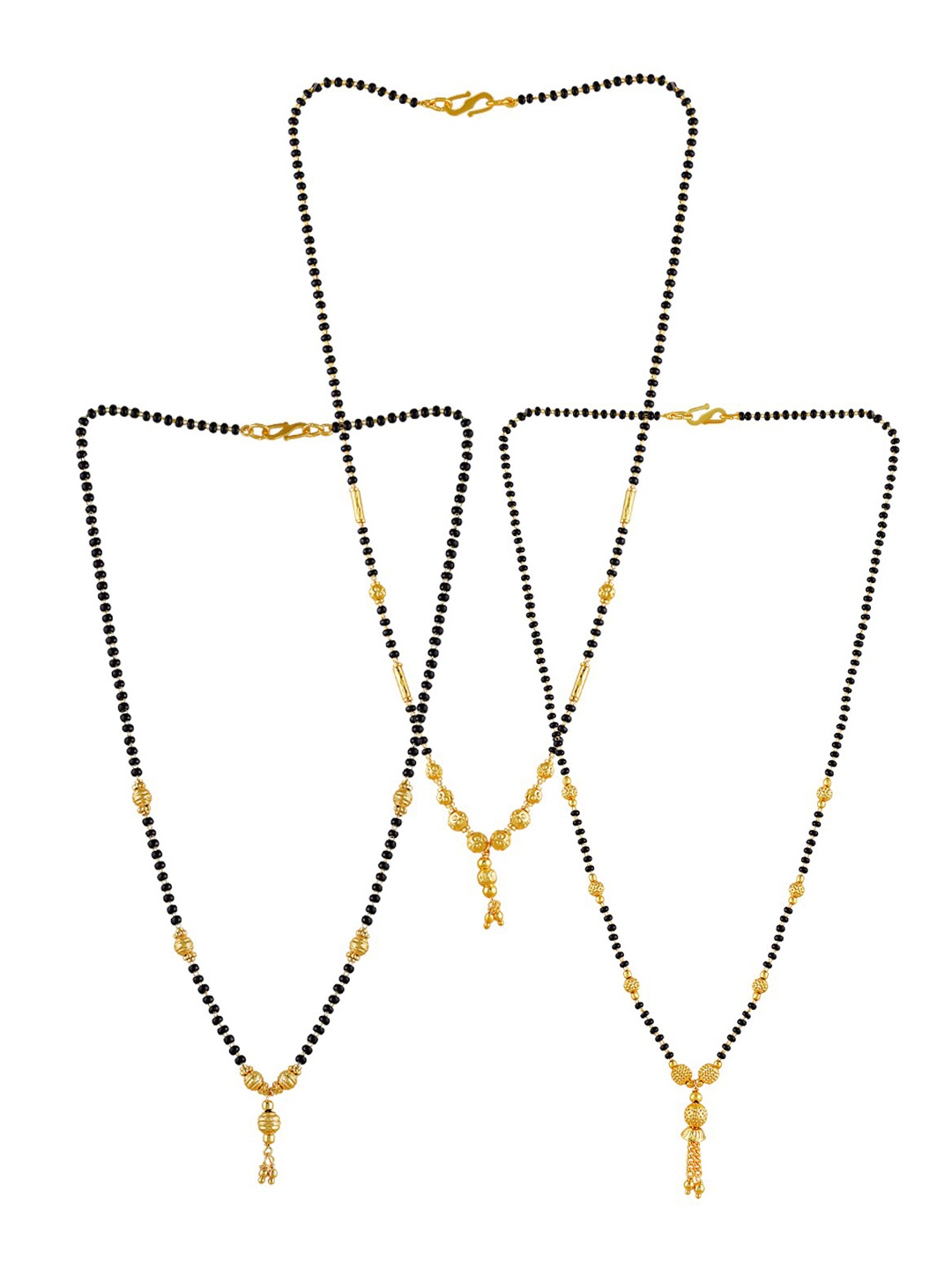 

Brandsoon Set Of 3 Gold-Plated Black Beaded Mangalsutra
