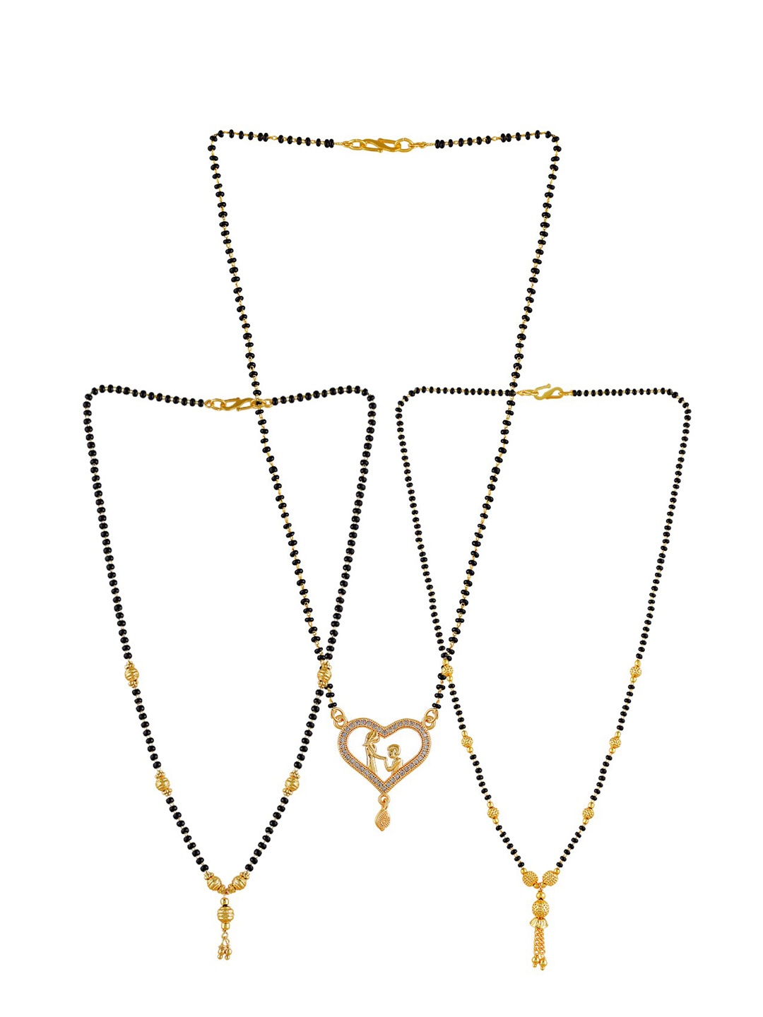

Brandsoon Set Of 3 Gold-Plated Black Beaded Mangalsutra