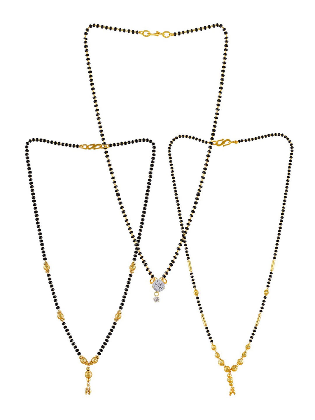 

Brandsoon Set Of 3 Gold-Plated Black Beaded Mangalsutra