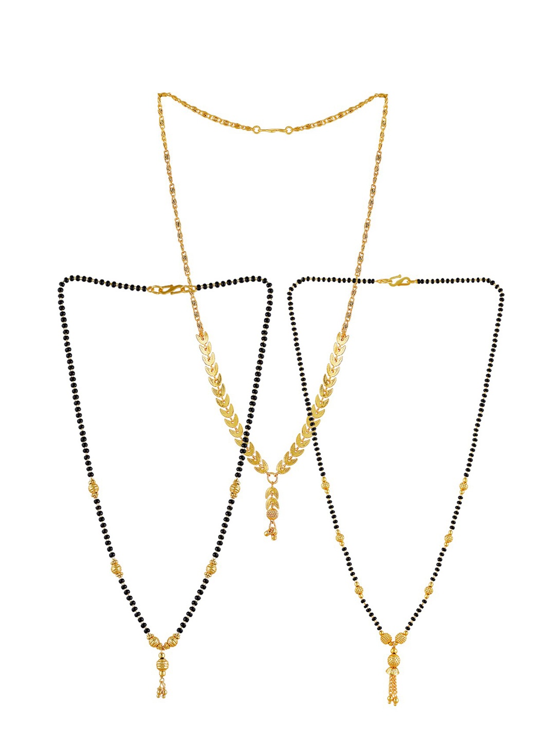 

Brandsoon Set Of 3 Gold-Plated Black Beaded Mangalsutra