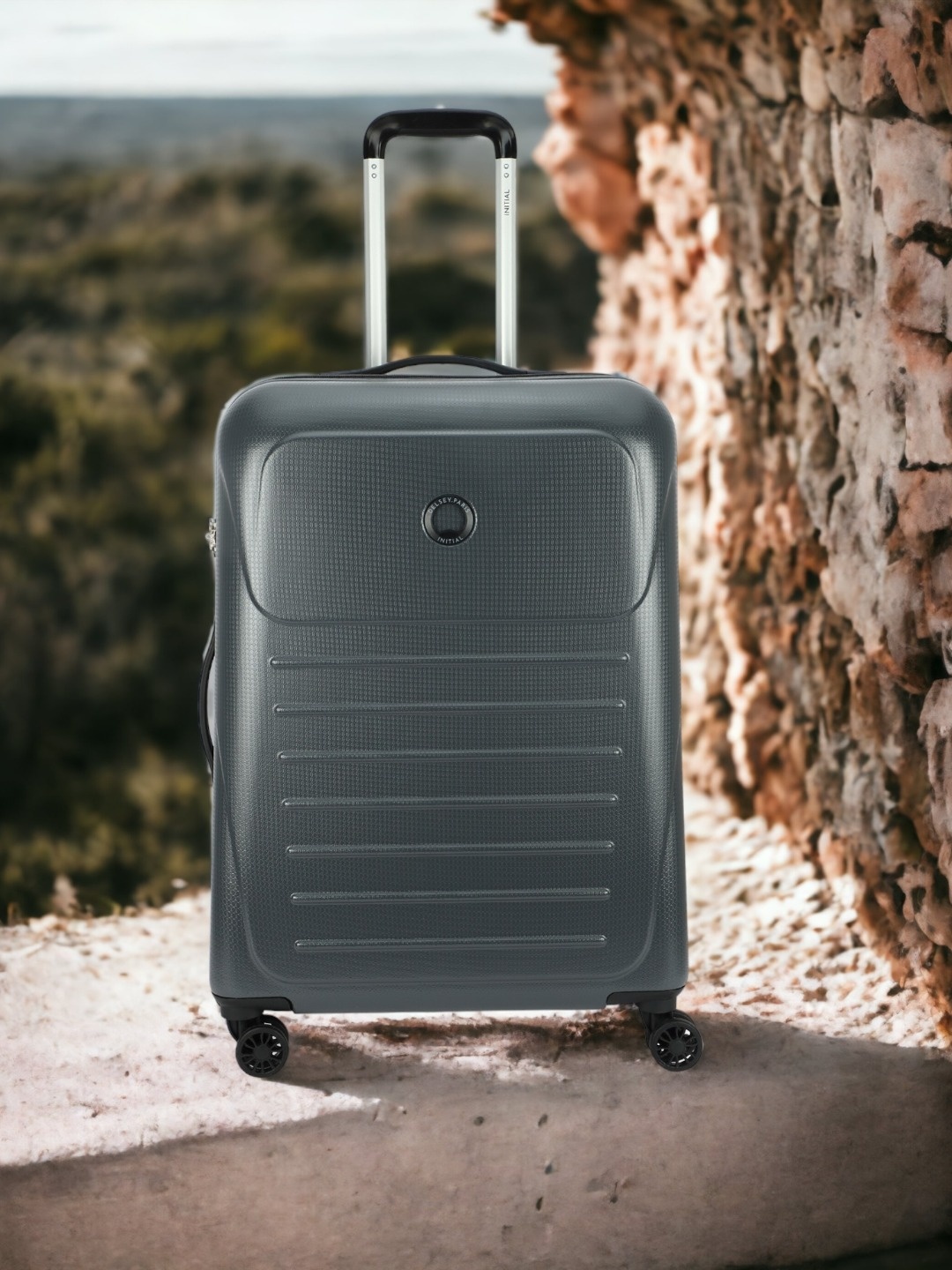 

DELSEY Munia Textured Hard Cabin Trolley Suitcase - 55 cm, Grey