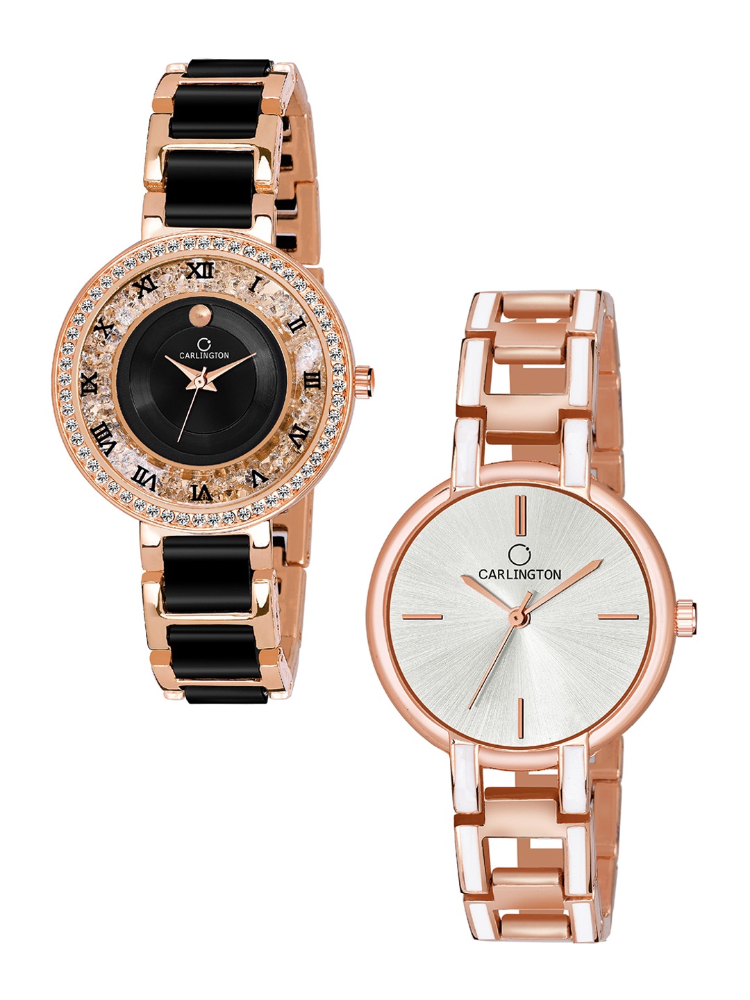 

CARLINGTON Set of 2 Women Multicoloured Embellished Dial & Stainless Steel Watches, Rose gold