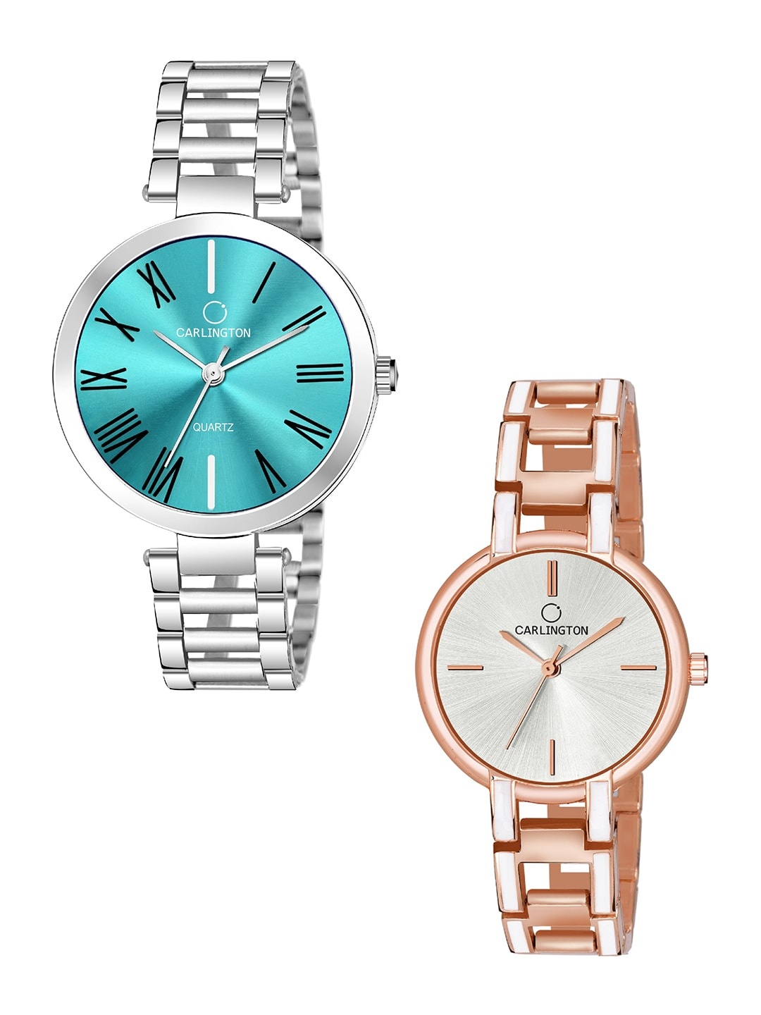 

CARLINGTON Women Set of 2 Analogue Watch - Combo 112 Pastel - CK Silver, Turquoise blue