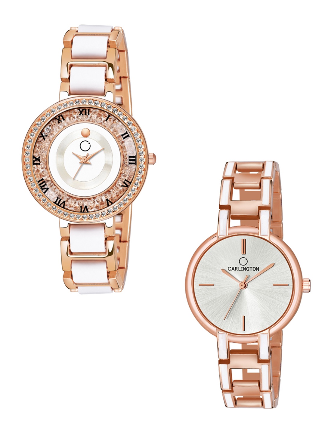 

CARLINGTON Set Of 2 Embellished Dial & Rose Gold Toned Bracelet Style Straps Watch