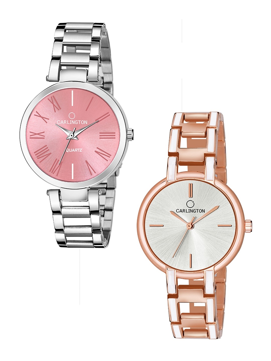 

CARLINGTON Women Set of 2 Stainless Steel Analogue Watches, Pink