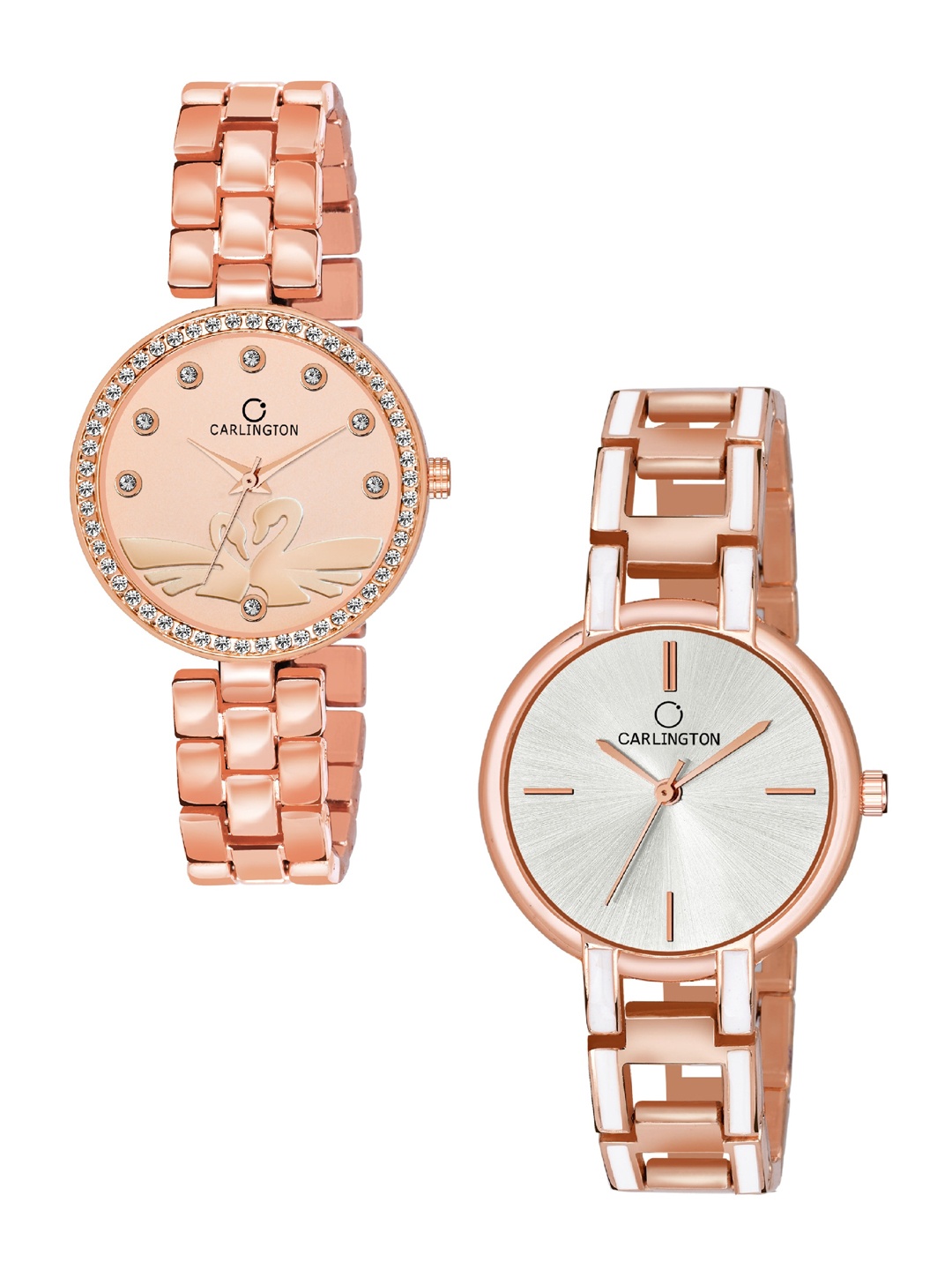 

CARLINGTON Women Set Of 2 Rose Gold-Toned Dial & Bracelet Style Analogue Watch