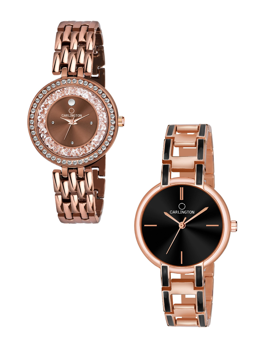 

CARLINGTON Set of 2 Women Multicoloured Embellished Dial & Bracelet Style Straps Watches, Brown