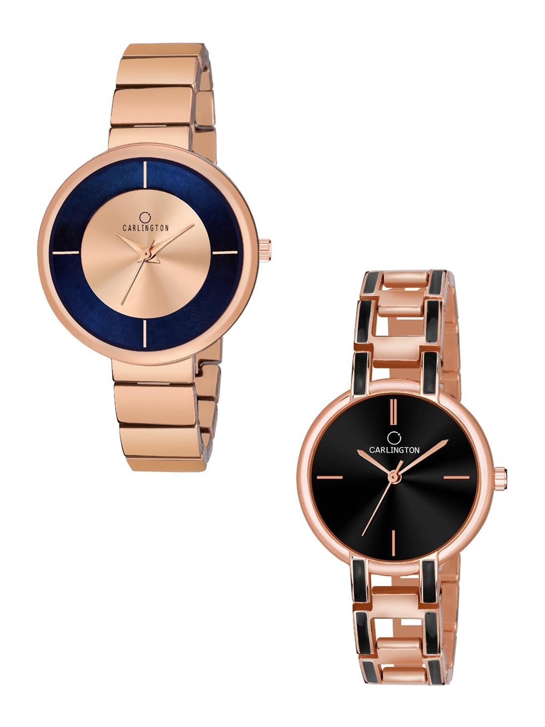 

CARLINGTON Women Set of 2 Analogue Watch - Combo 114 RoseGold - CK Black, Rose gold