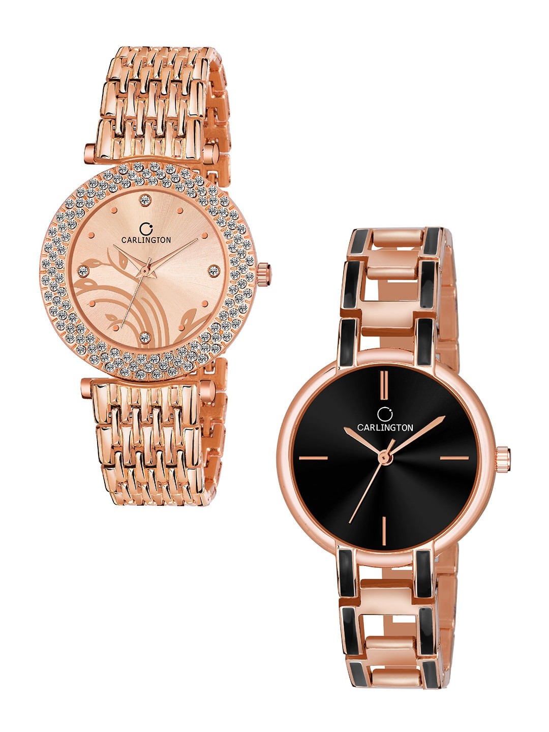 

CARLINGTON Women Set Of 2 Embellished Dial & Bracelet Style Straps Watch, Black