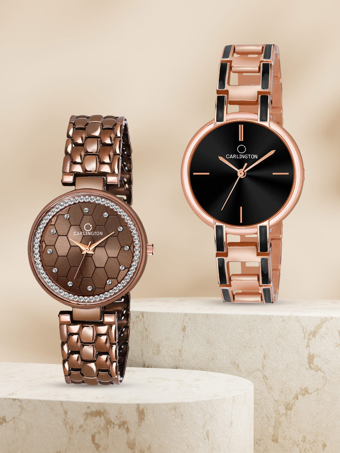 

CARLINGTON Women Set of 2 Analogue Watch - Combo Hexa Brown - CK Black