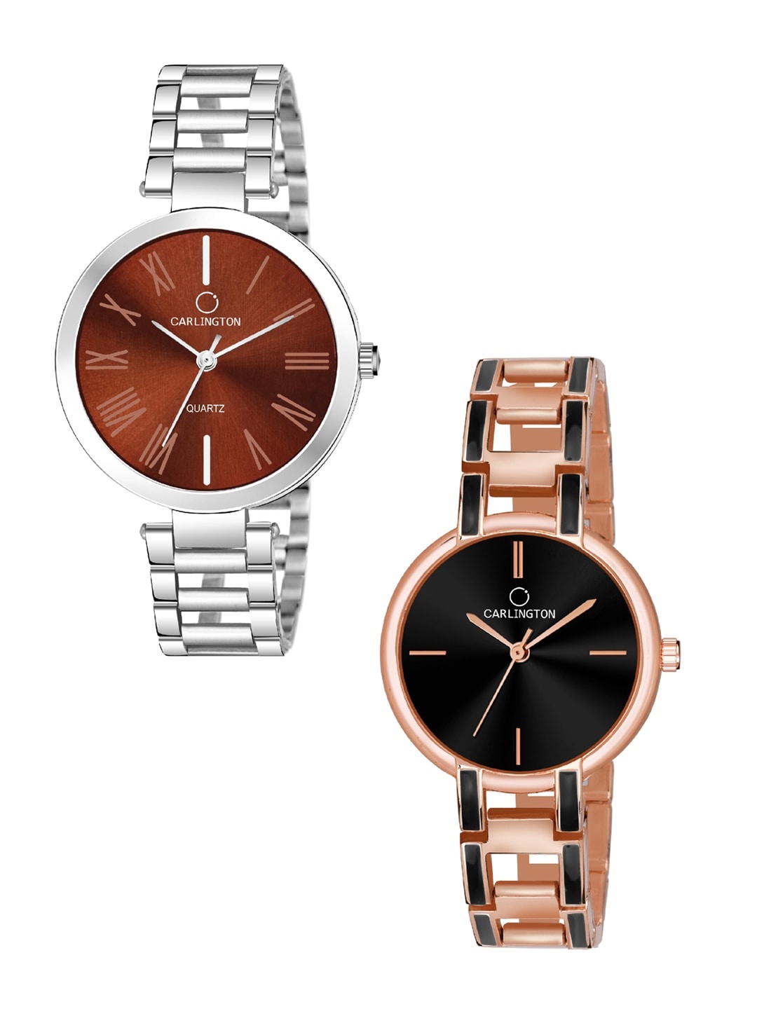 

CARLINGTON Women Set of 2 Bracelet Style Straps Analogue Watches, Brown