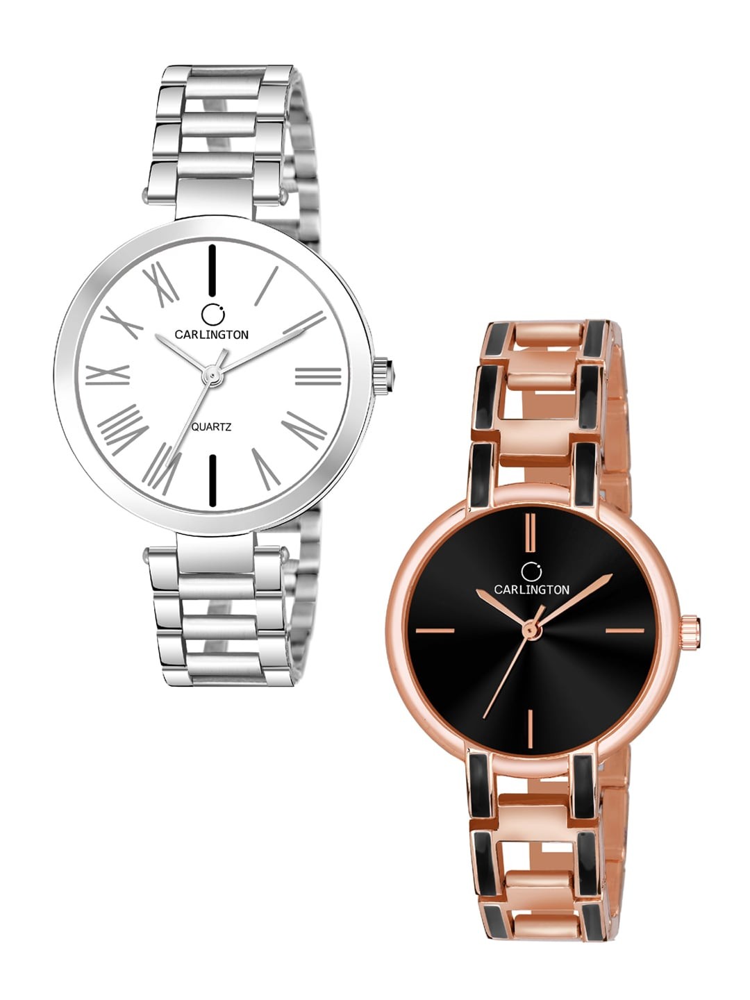 

CARLINGTON Women Set of 2 Analogue Watch - Combo 112 Silver - CK Black