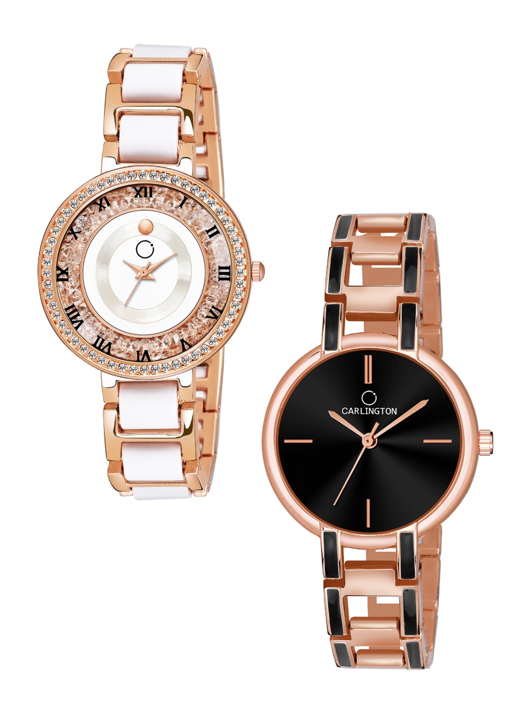 

CARLINGTON Women Set of 2 Analogue Watch - Combo Mova RoseWhite - CK Black, Rose gold