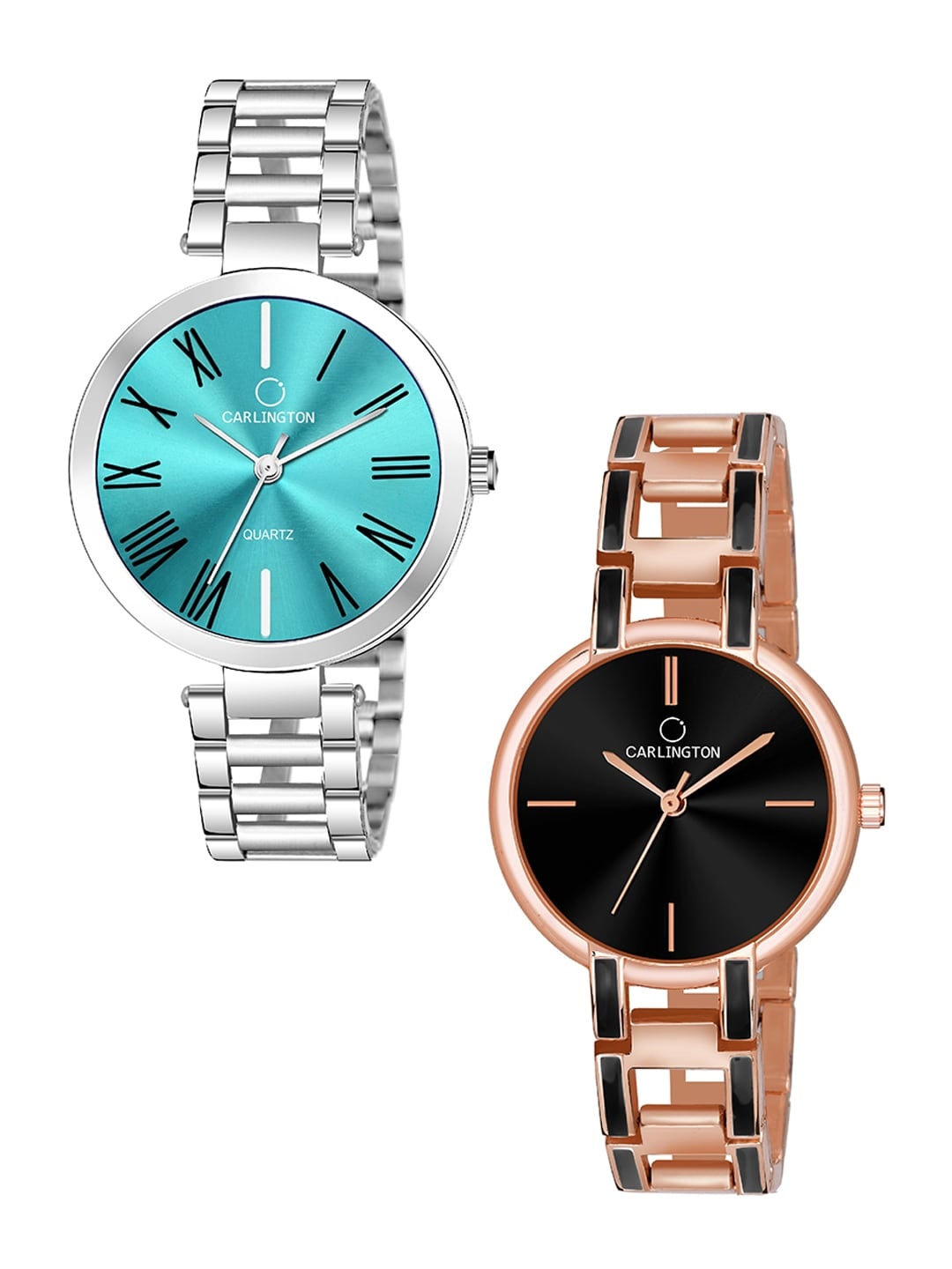 

CARLINGTON Women Set Of 2 Peach-Coloured Dial & Bracelet Style Straps Analogue Watch, Turquoise blue