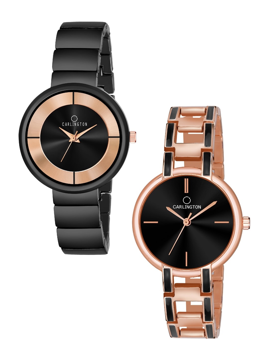 

CARLINGTON Women Combo of 2 Black Dial & Bracelet Style Straps Analogue Watch