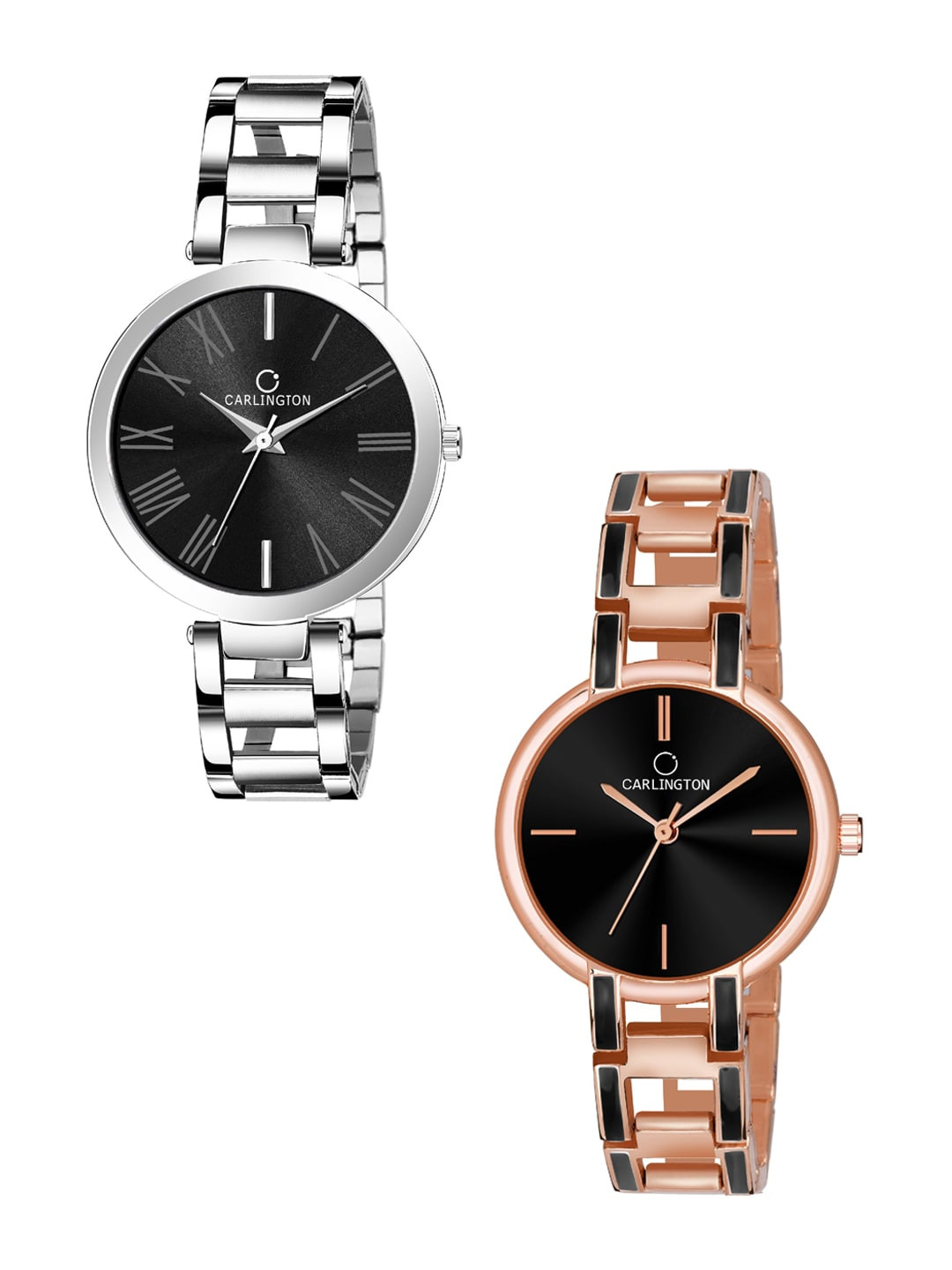

CARLINGTON Women Combo of 2 Black Dial & Stainless Steel Bracelet Style Analogue Watch