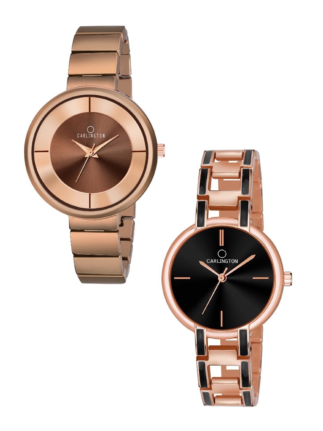 

CARLINGTON Set of 2 Women Bracelet Style Straps Analogue Watches, Brown